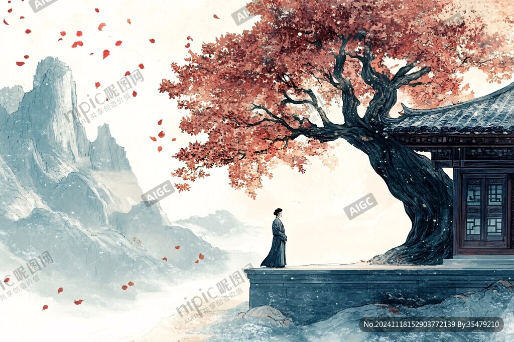古风秋天景色插画