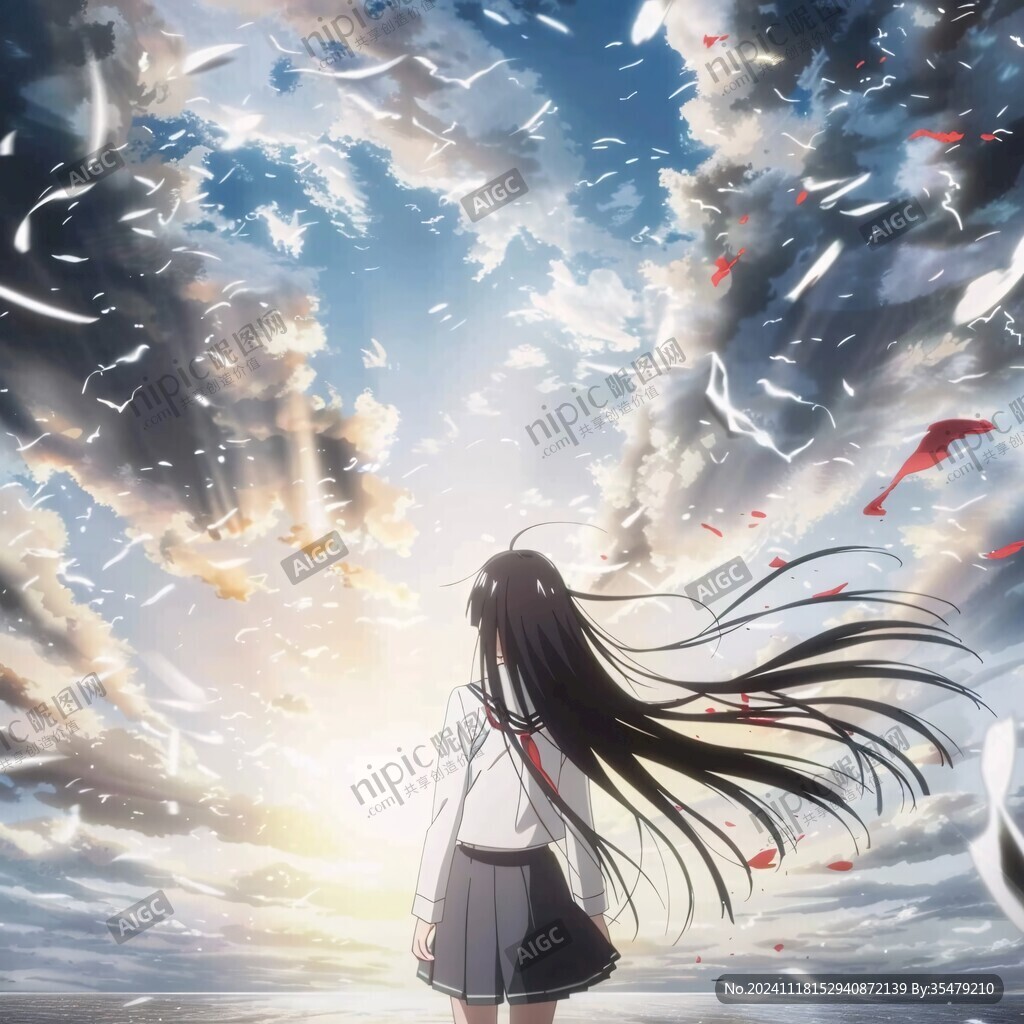 长发少女背影