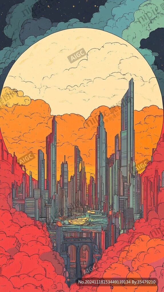 插画城市夕阳