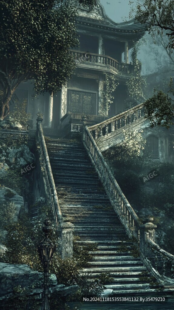 楼阁古风仙鹿仙景