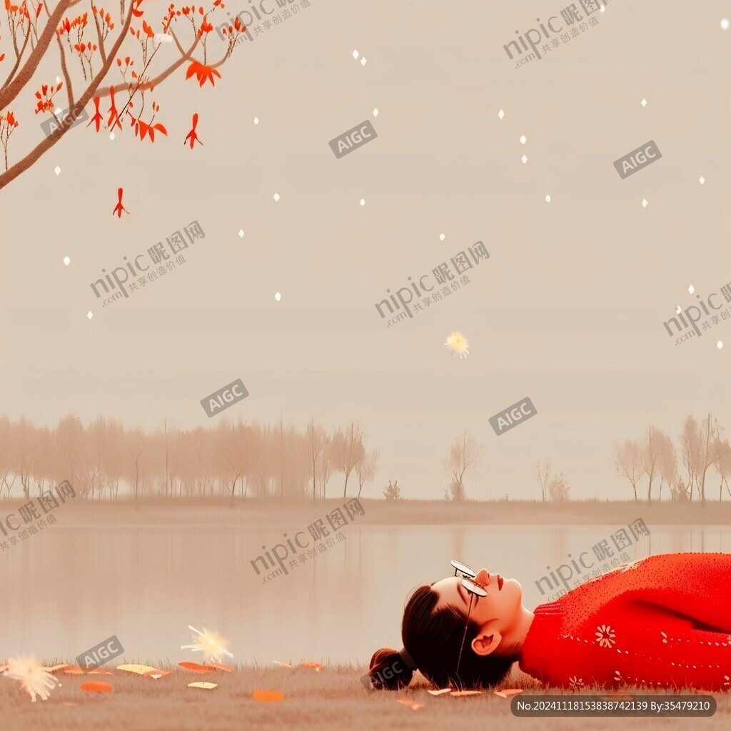 红毛衣的古典少女