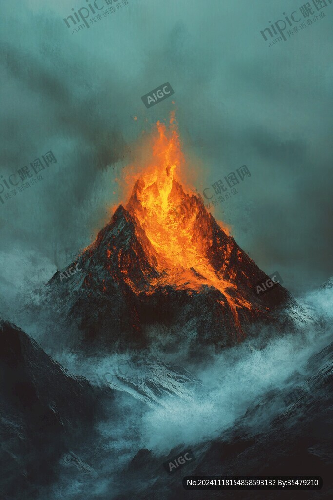 火山竖画幅