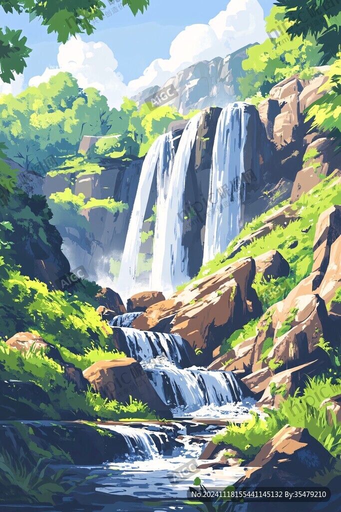 山泉水插画