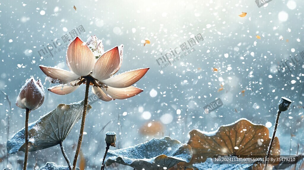 白雪荷叶图片