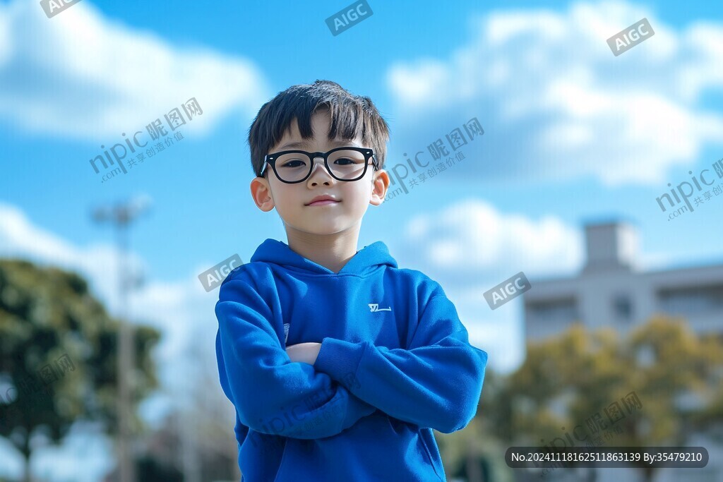 戴眼镜小男孩