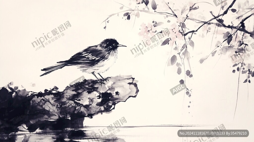 彩墨意境花鸟