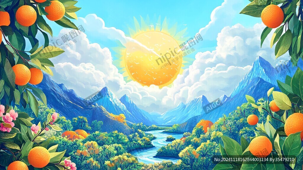 夏橙包装插画