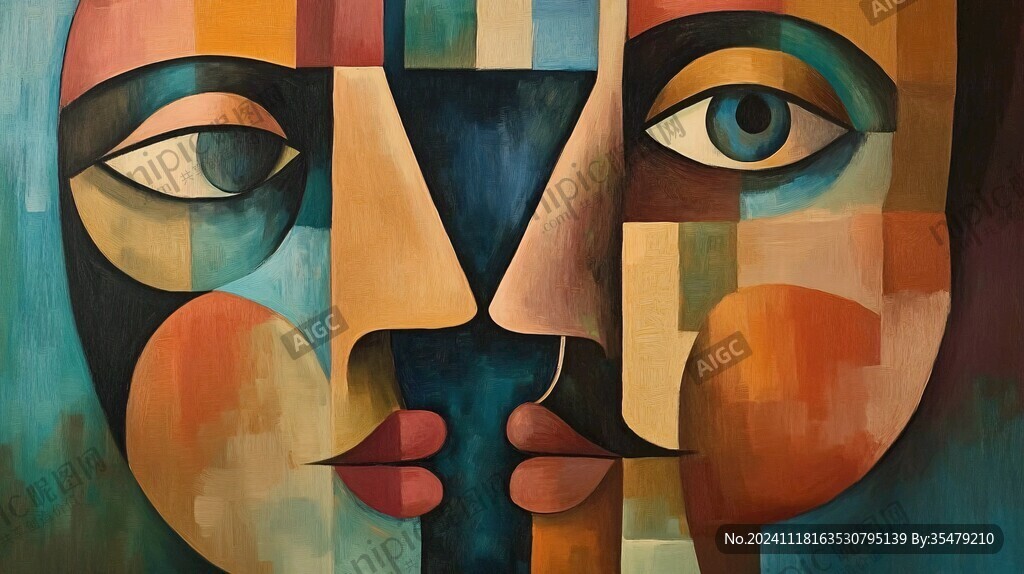 人脸色块拼接装饰画