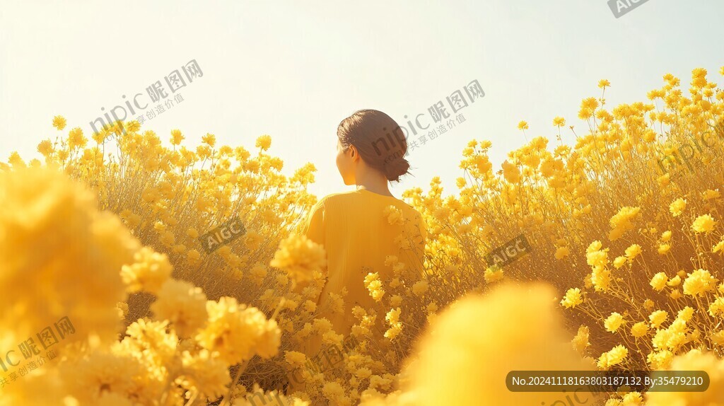 油菜花女人背影