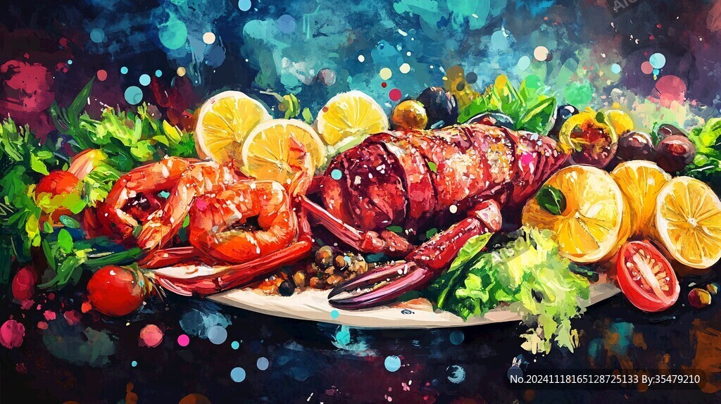 餐饮壁画龙虾