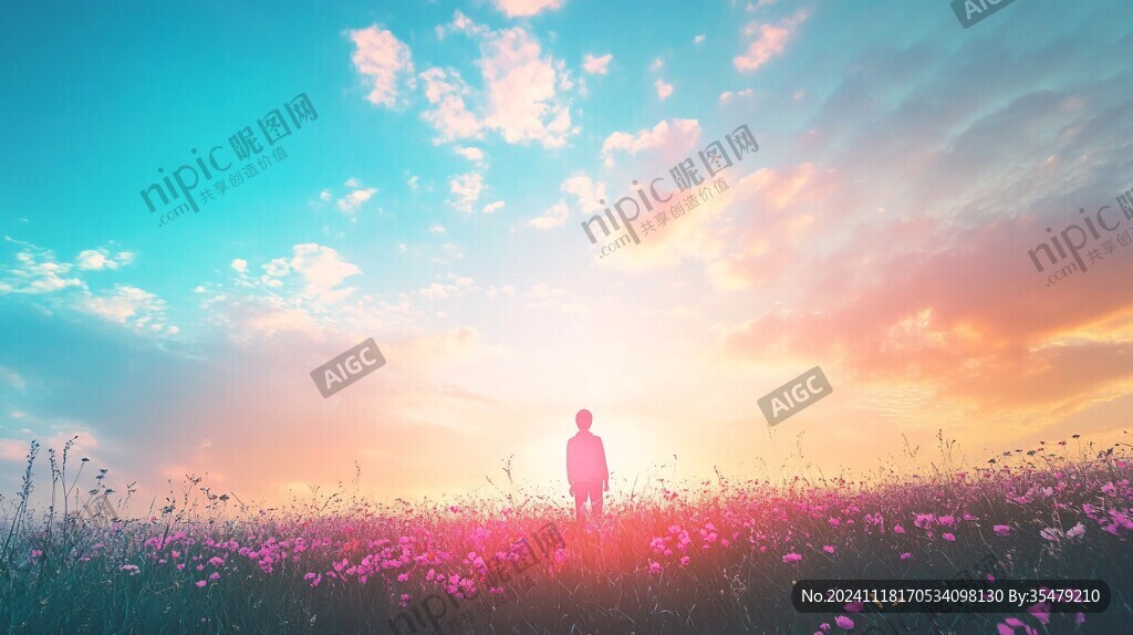 唯美夕阳花海