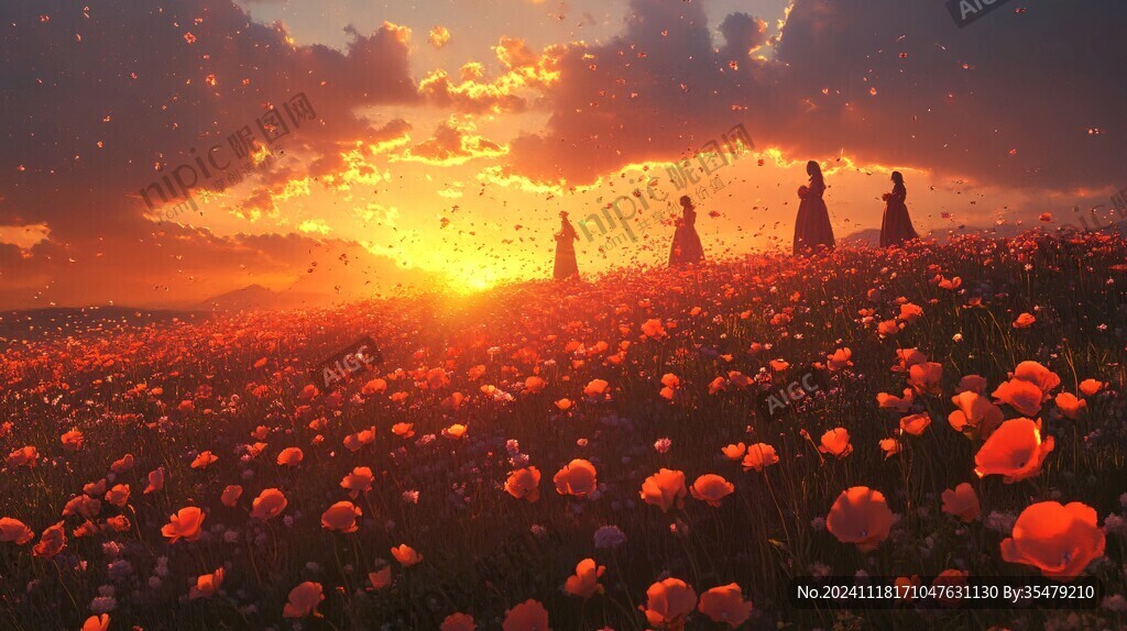 唯美夕阳花海