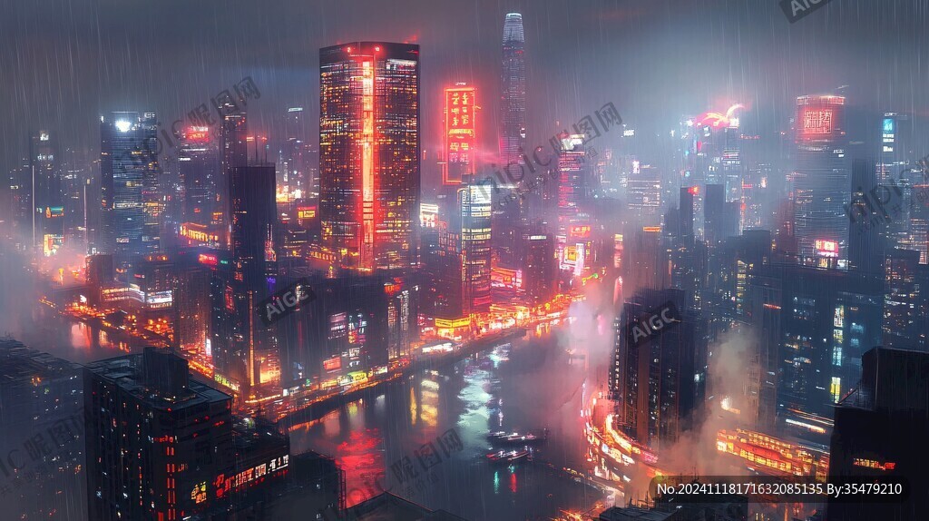 钢铁城市雨天的城市