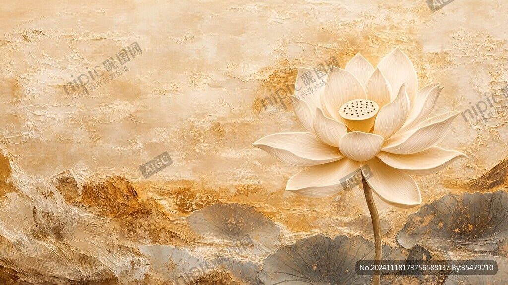 禅意莲花壁画
