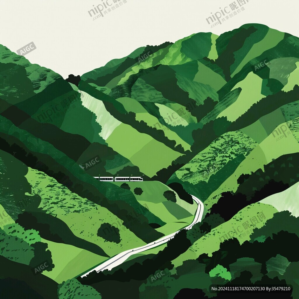 卡通绿色山景