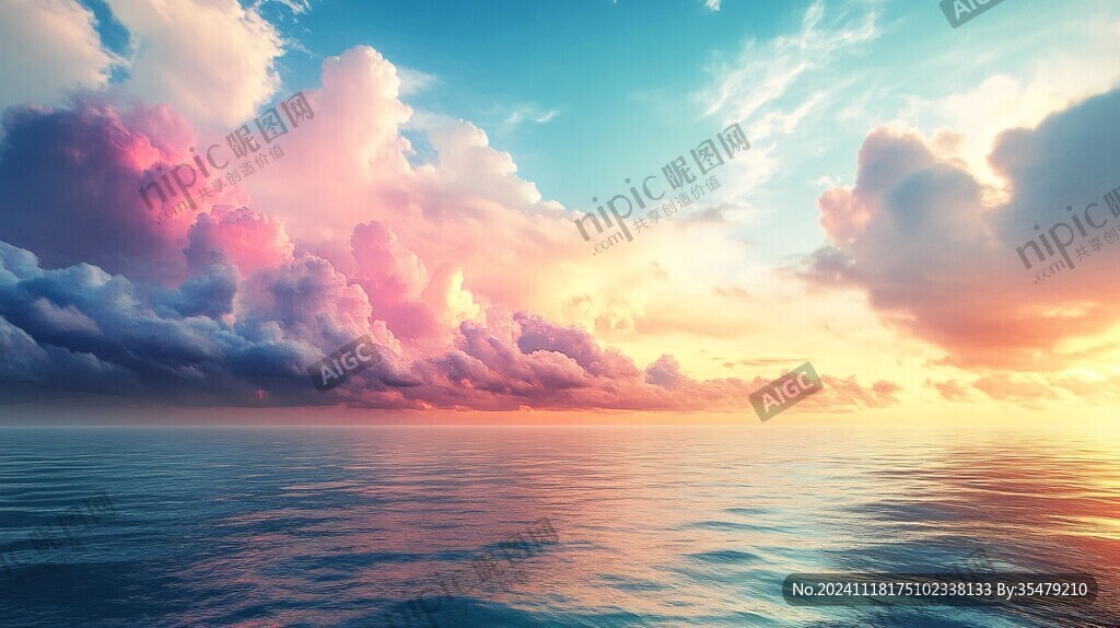 晚霞白云海水