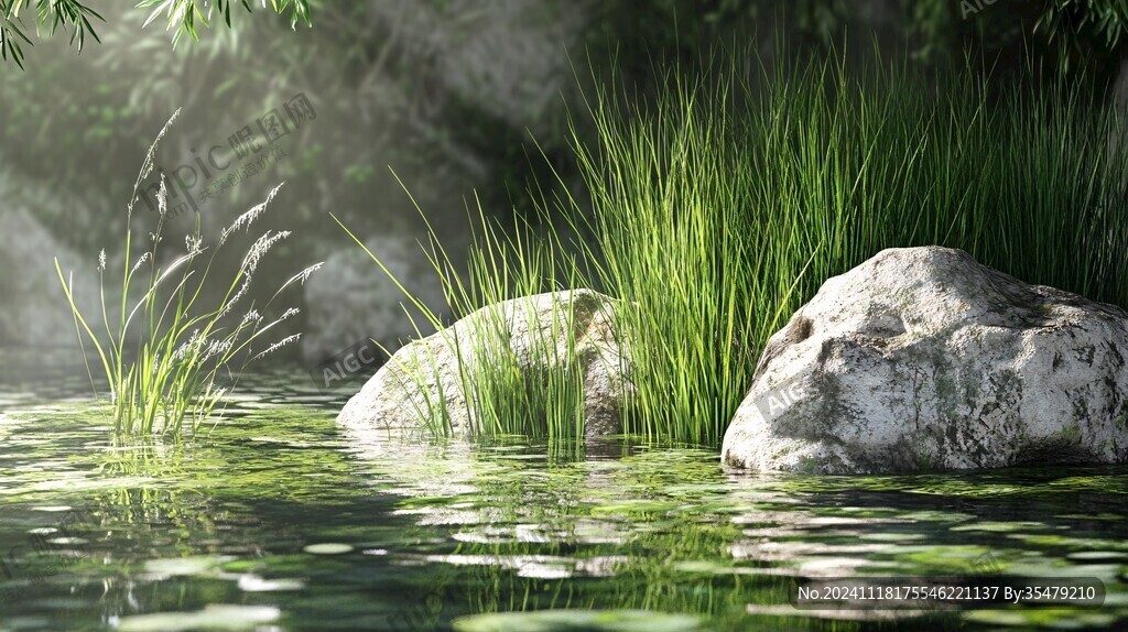 水上石头水草