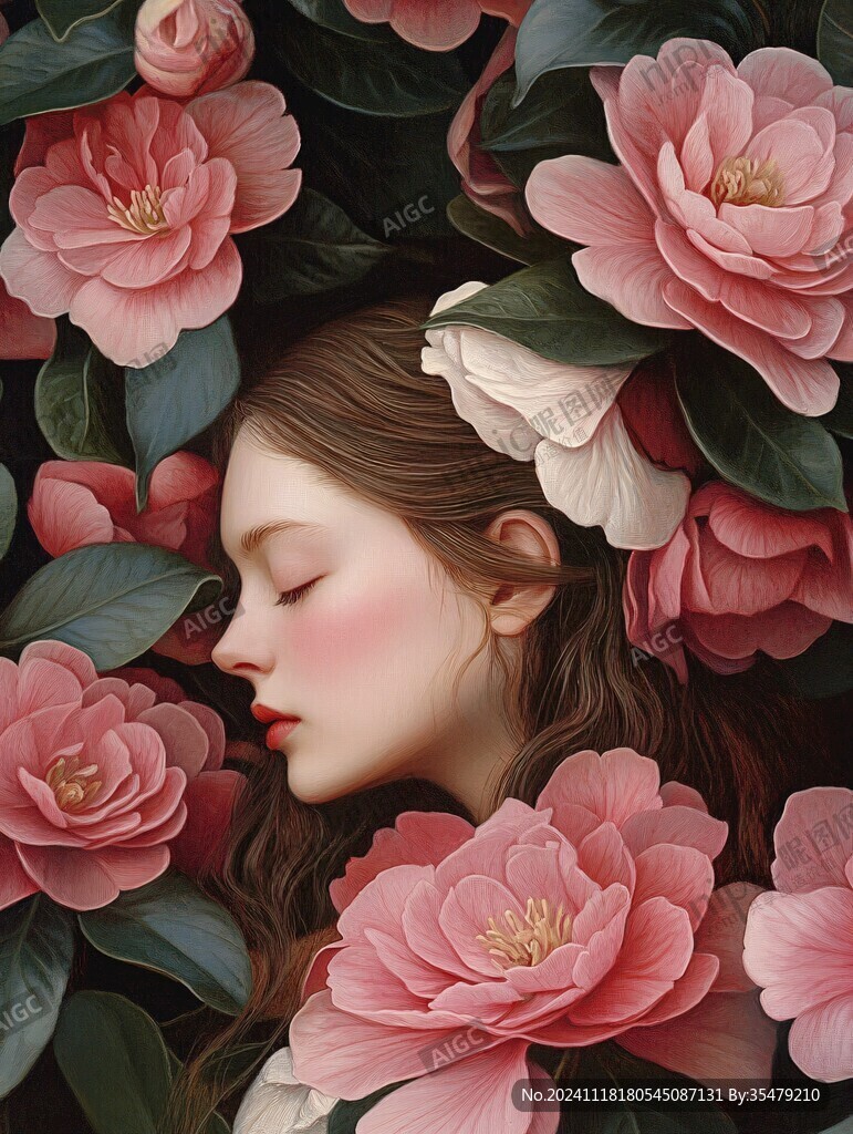 山茶花女孩插画