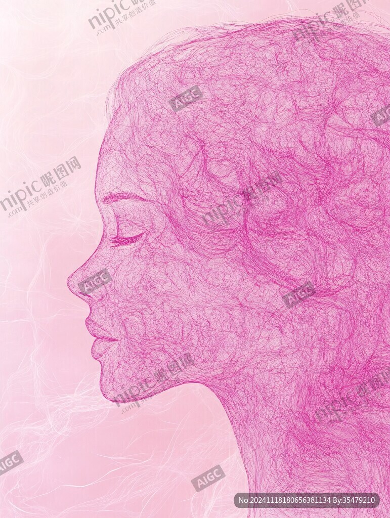 水彩粉紫人像线条