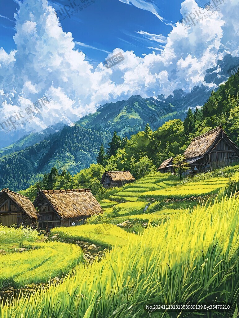 稻田风景插画