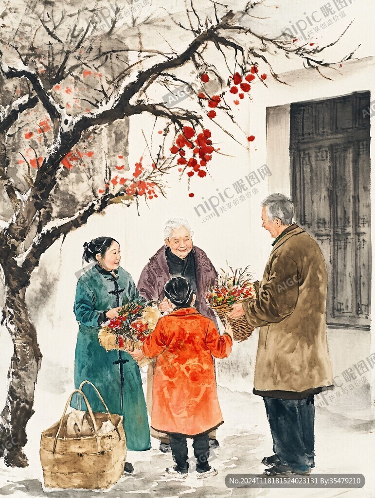 过年一家手绘
