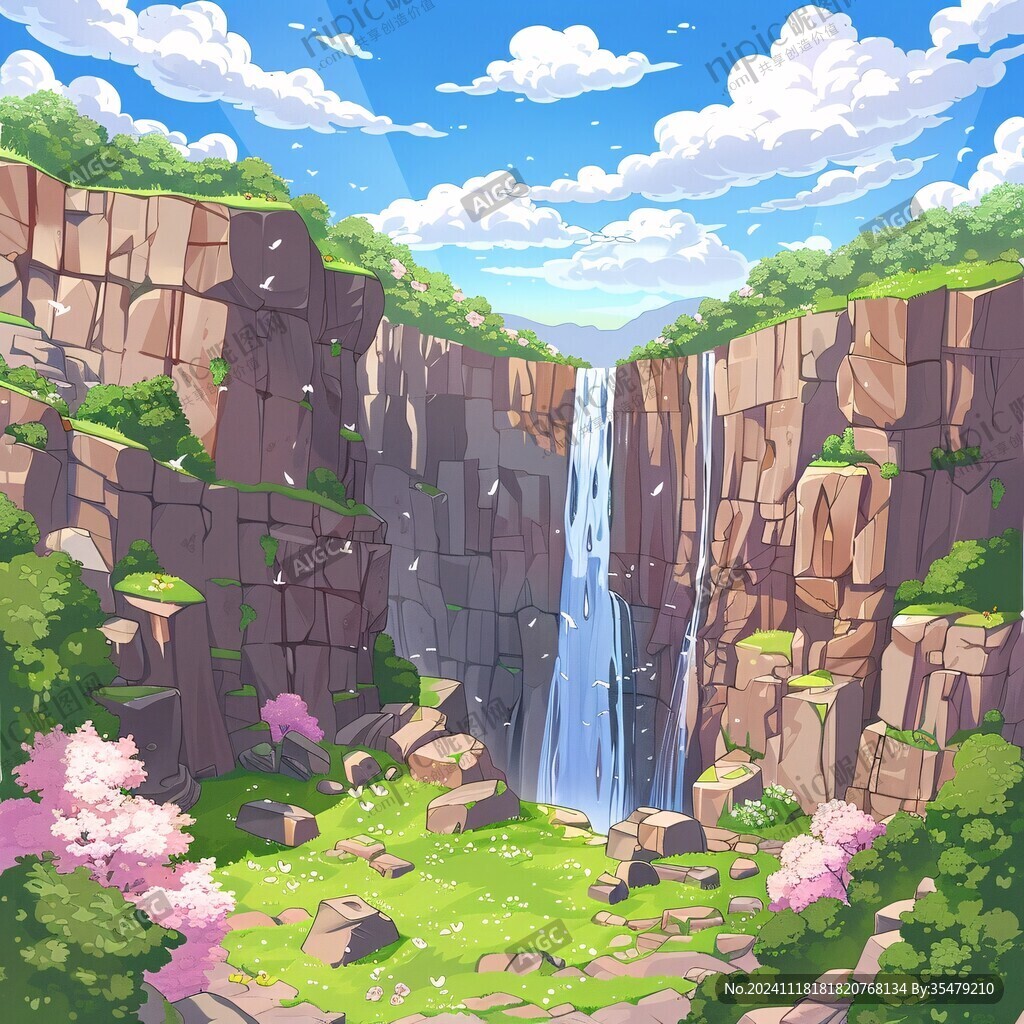 瀑布地画