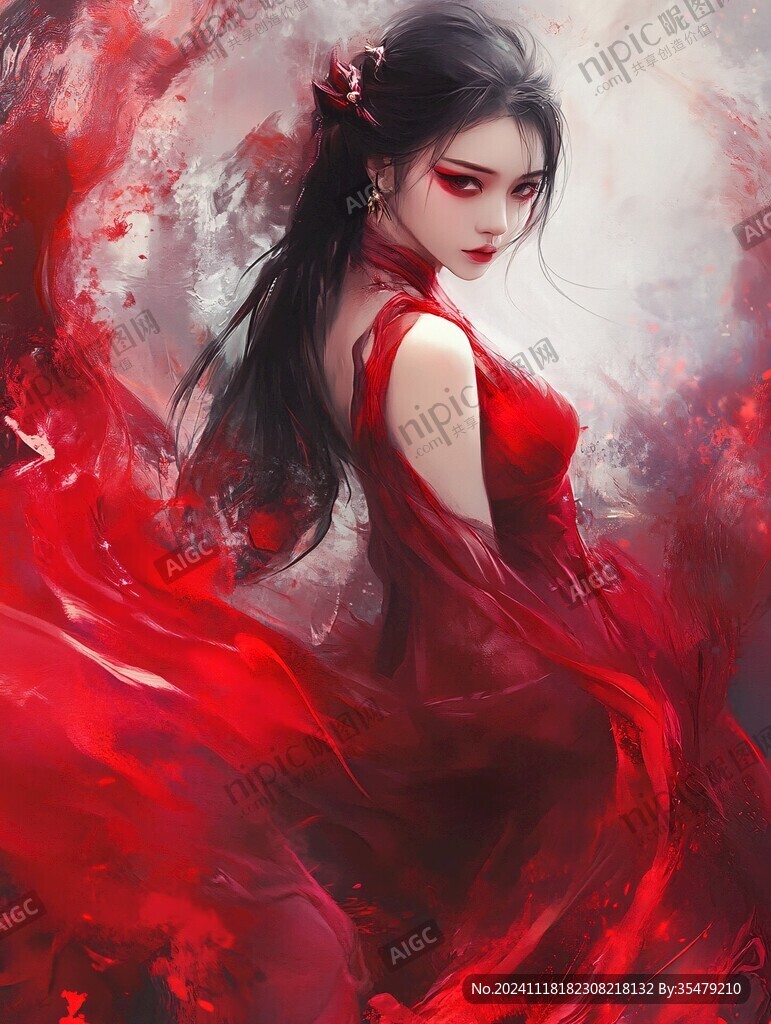 红衣少女设计古风