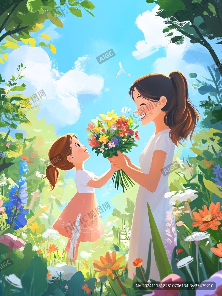 母亲节插画女人花