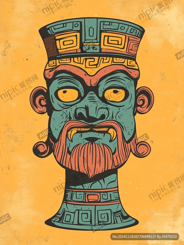 青铜人面插画
