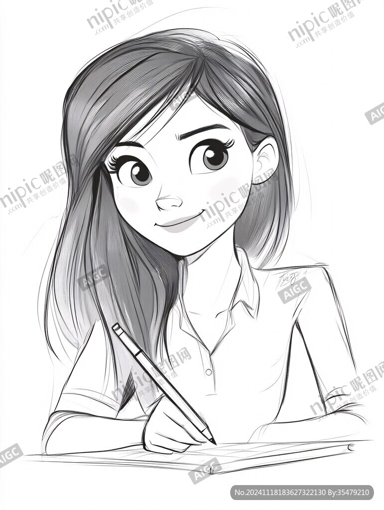 女孩试卷手绘