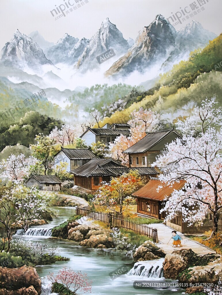 山水画油画手绘风景画