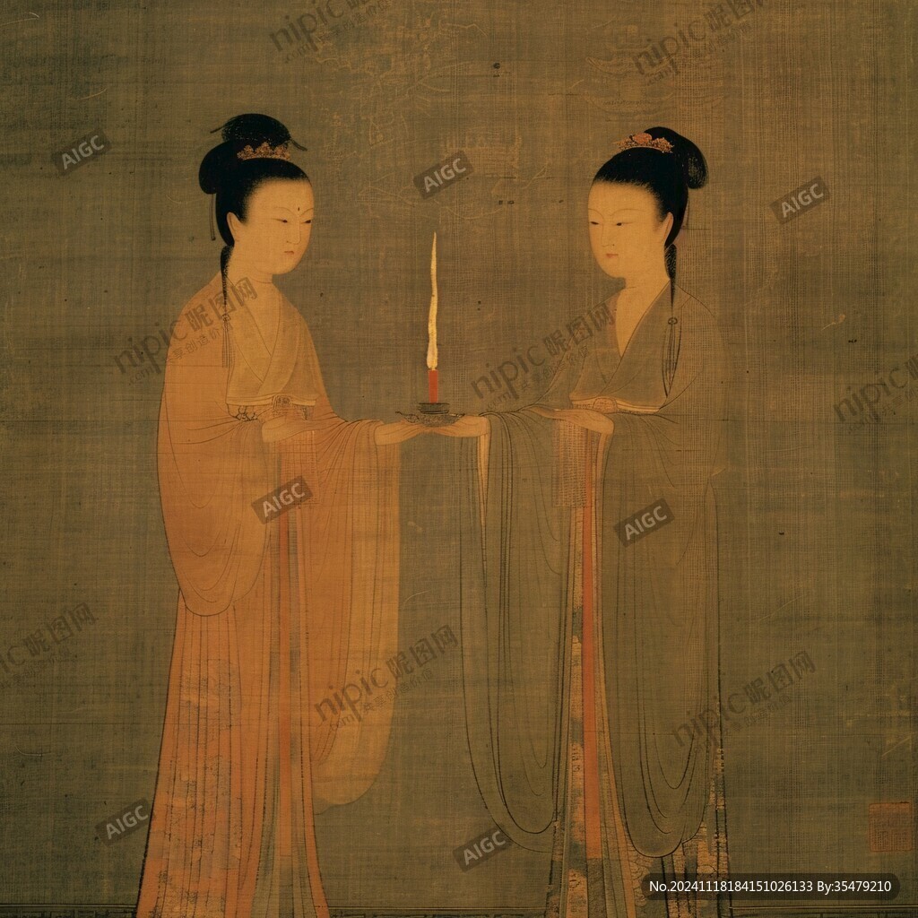 宋代双女侍座图