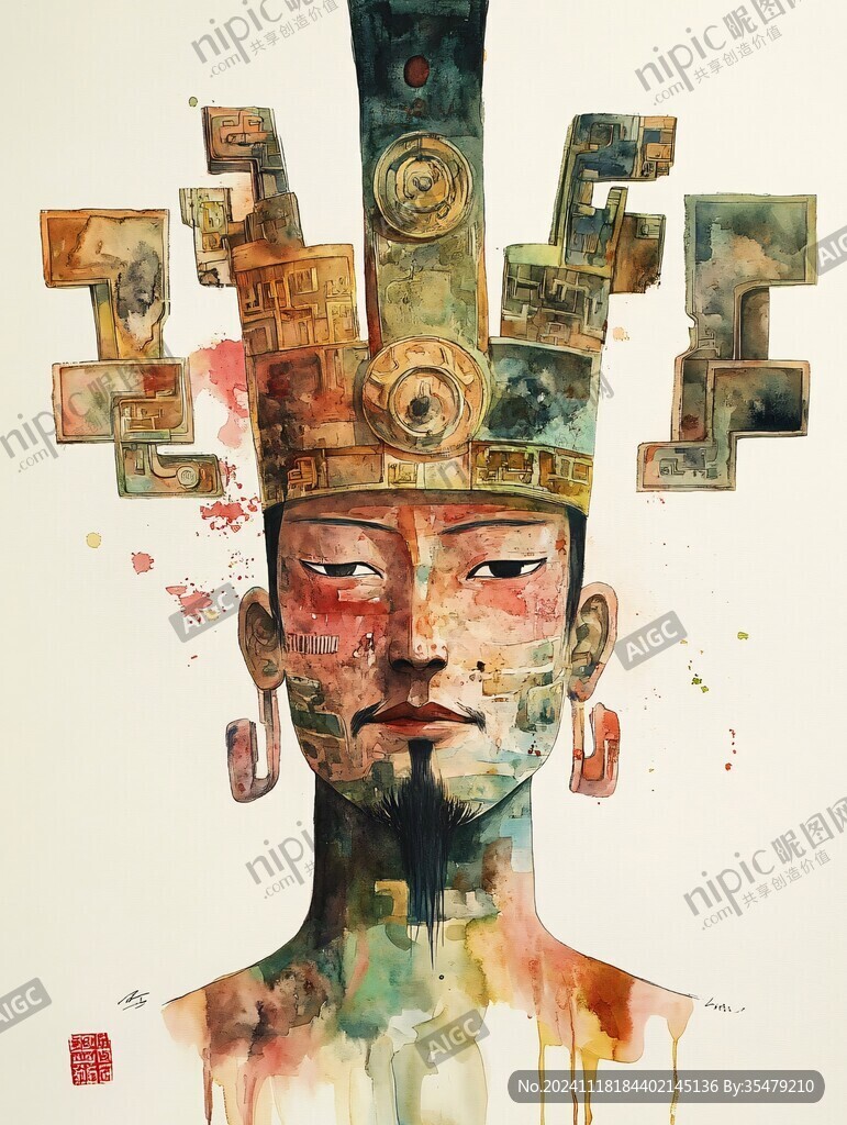 青铜人面插画