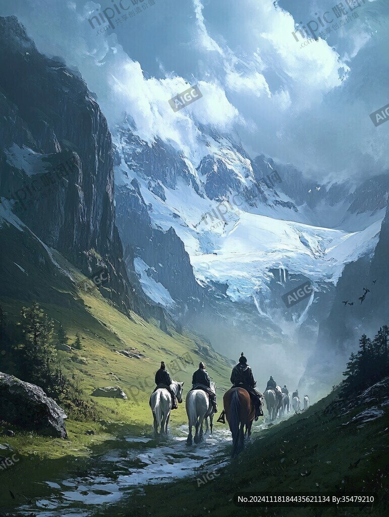 雪峰下的骑马人