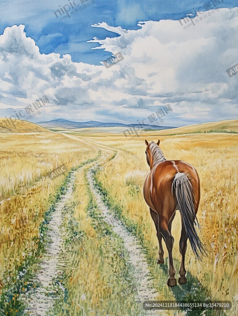 草原上的骏马油画