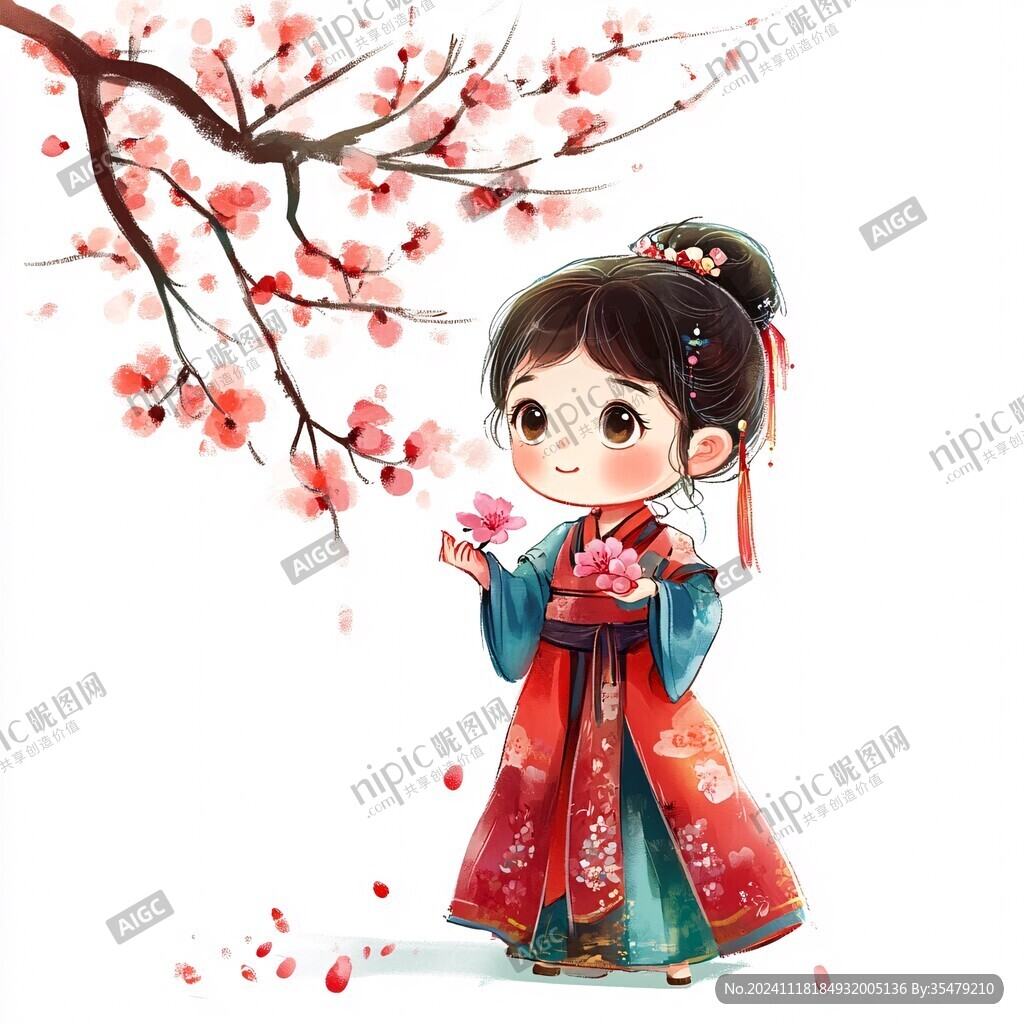 古风汉服q版女孩过年