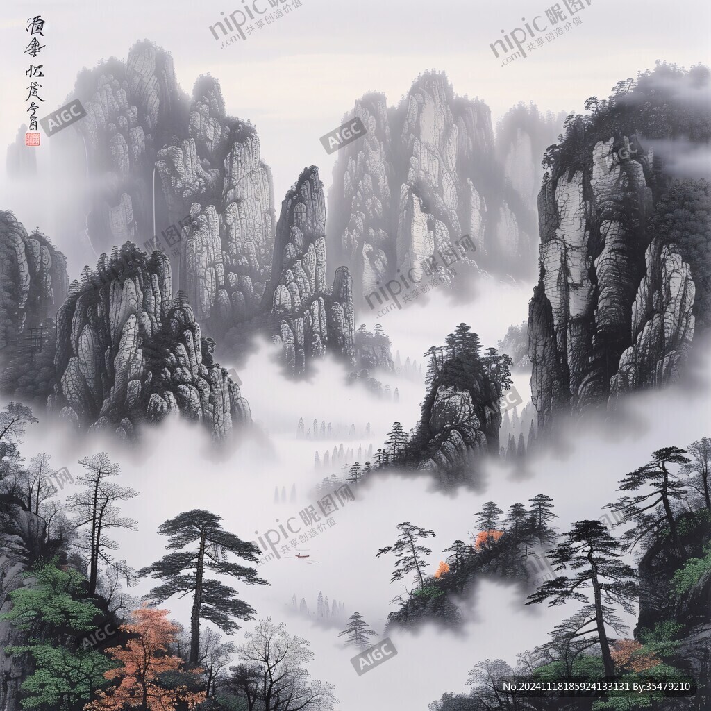 移门中堂画群山禅境
