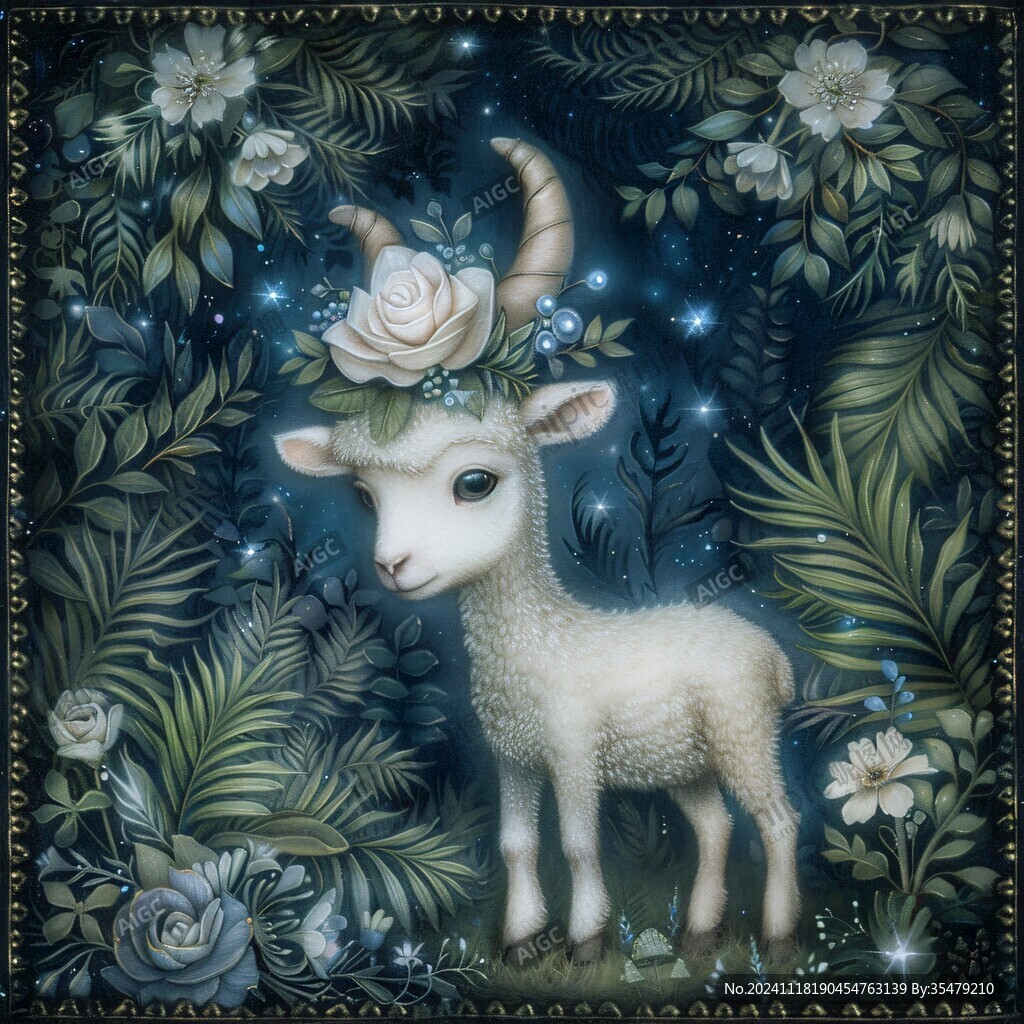 手绘梦幻羊风格装饰画