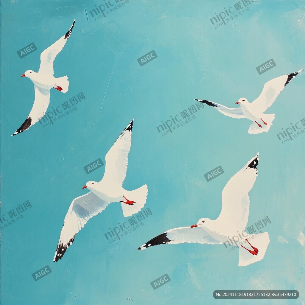 海鸥水粉画