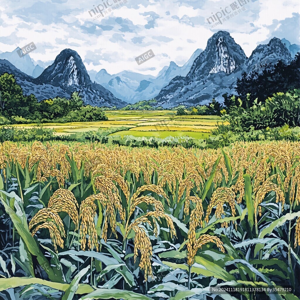 油画水稻