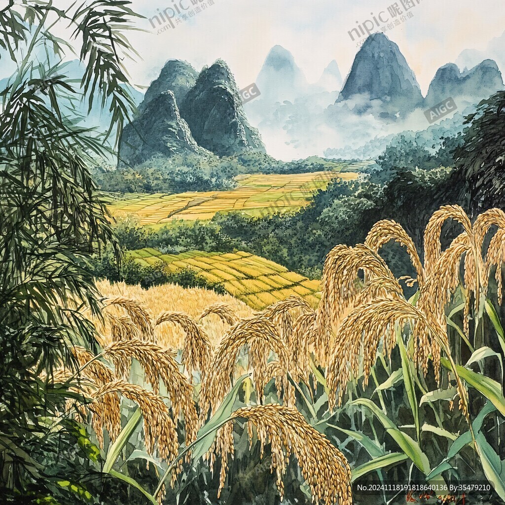 油画水稻
