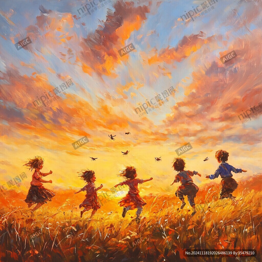 插画夕阳下