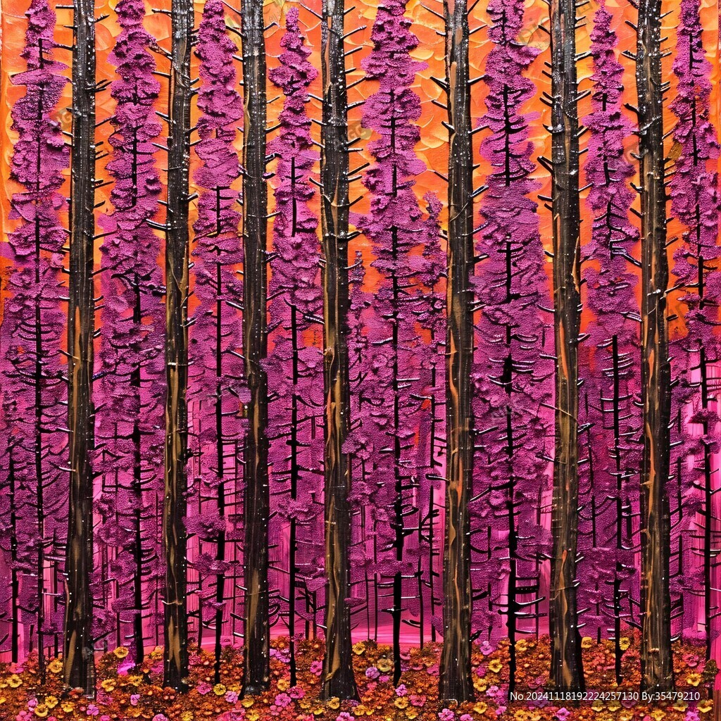 竹林油画