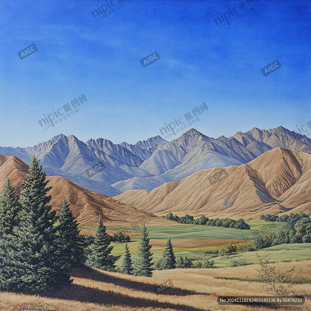 油画远山