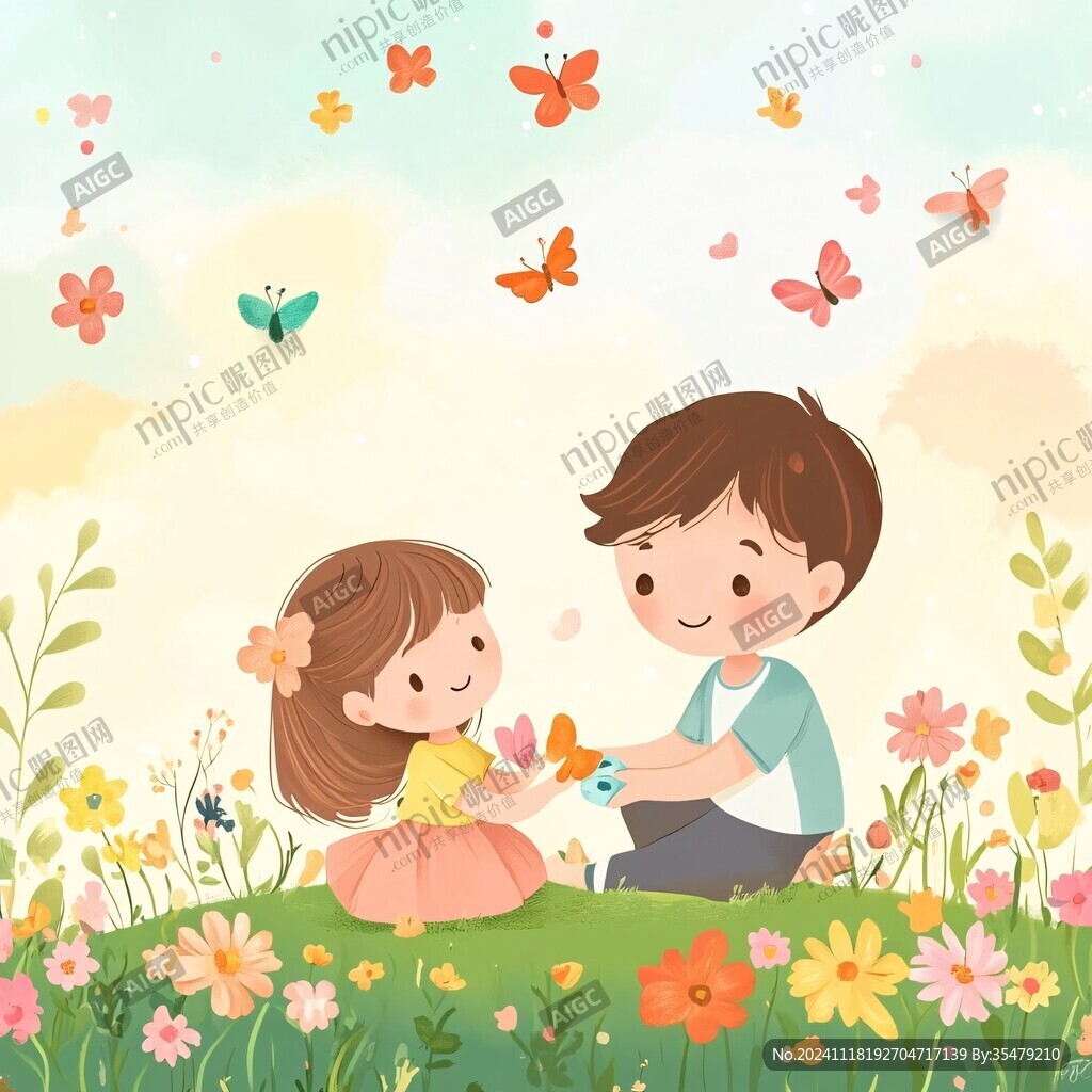 抓蝴蝶插画
