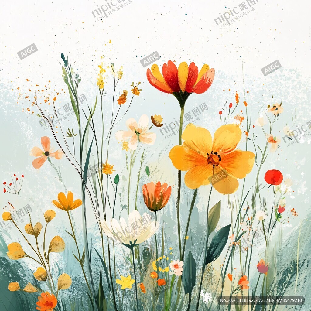 手绘花草壁画