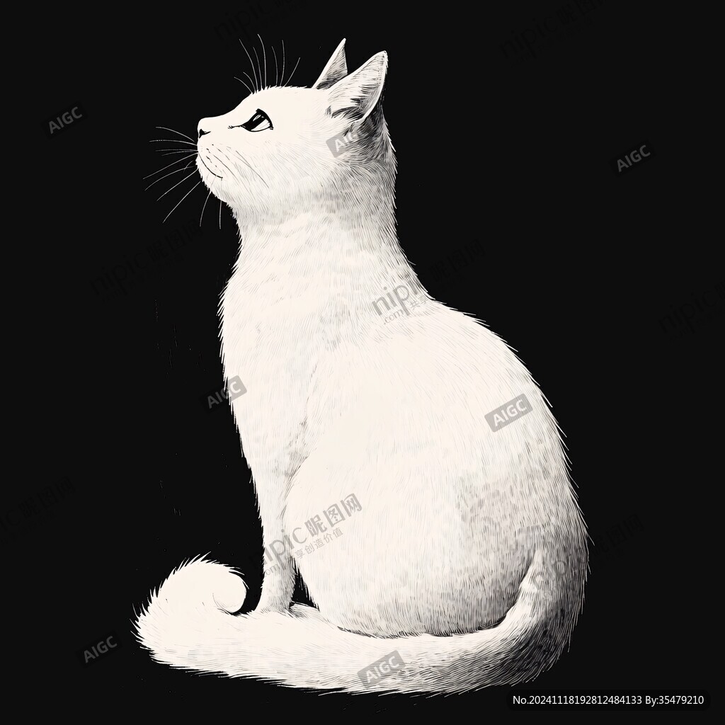 猫咪黑白风插画