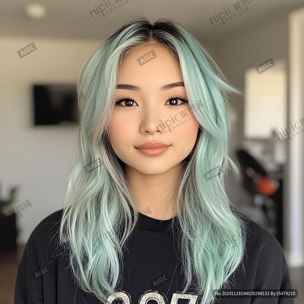 水绿色头发