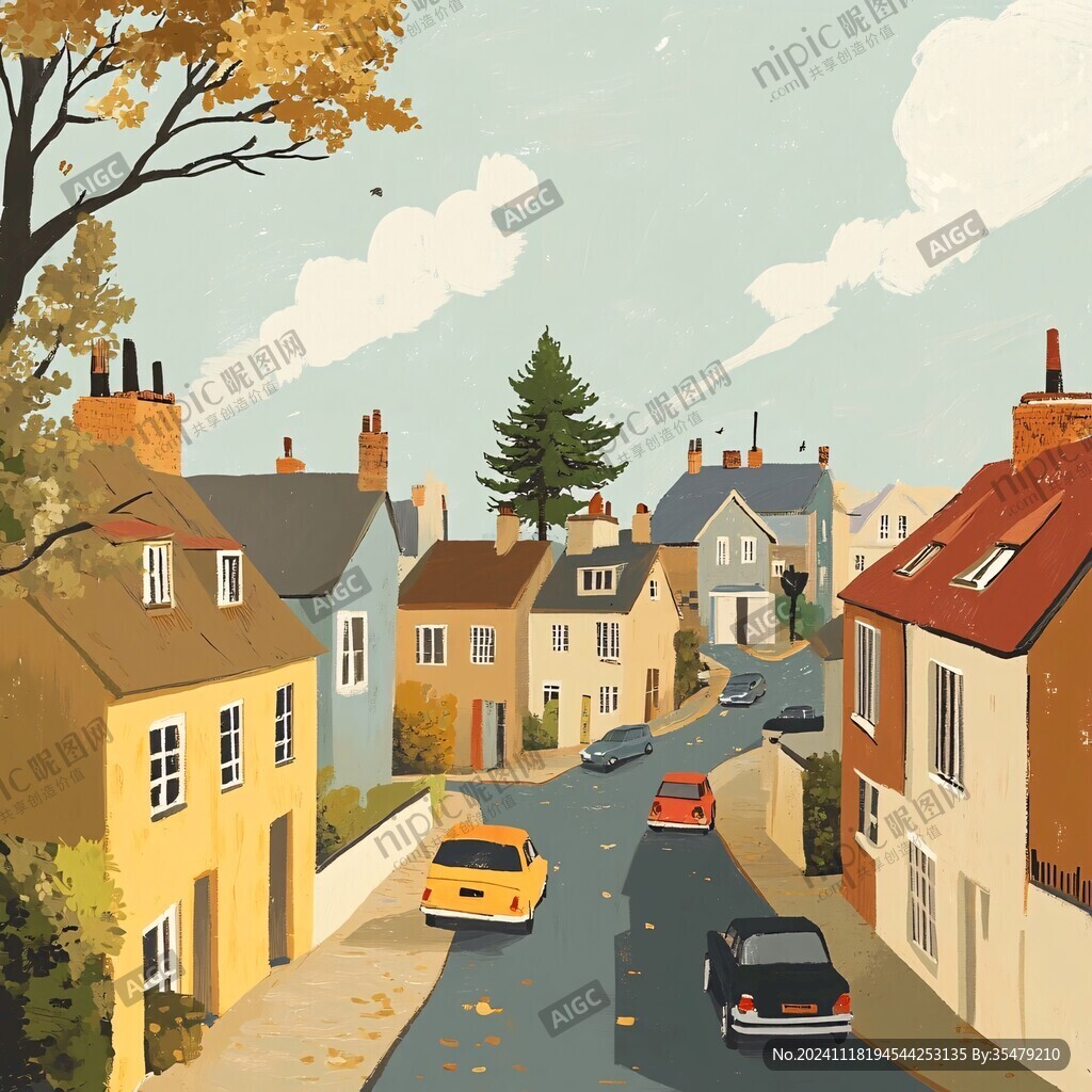 欧美小镇插画