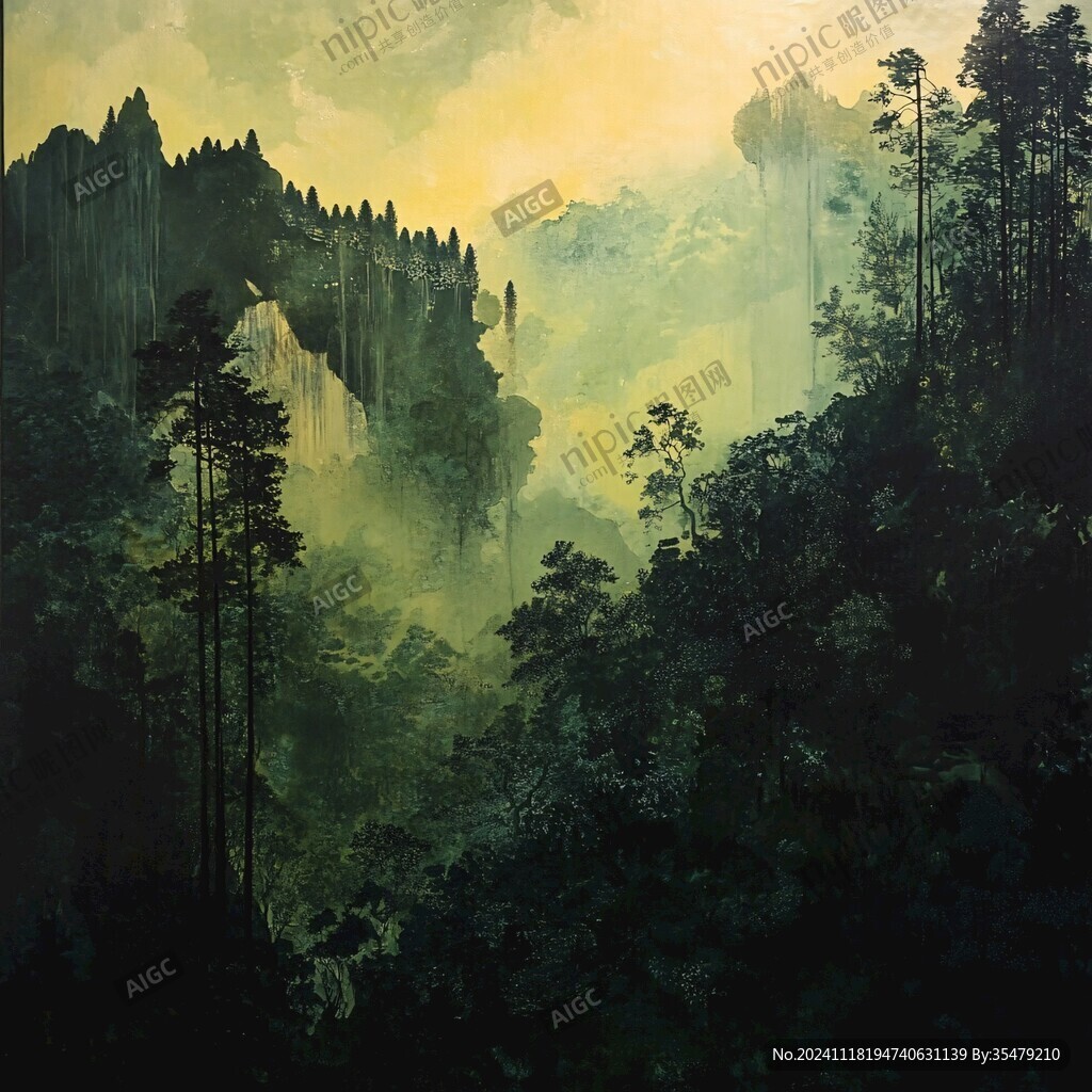 迎客松油画